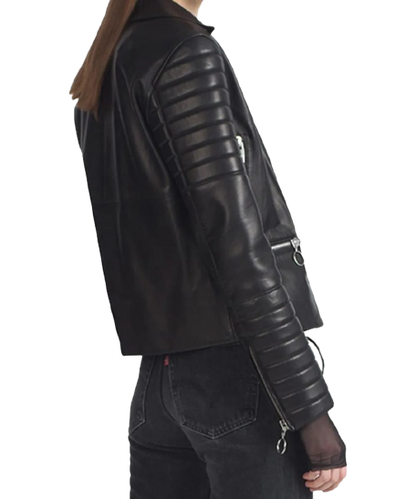 Sheep Leather Biker Jacket Women, Black