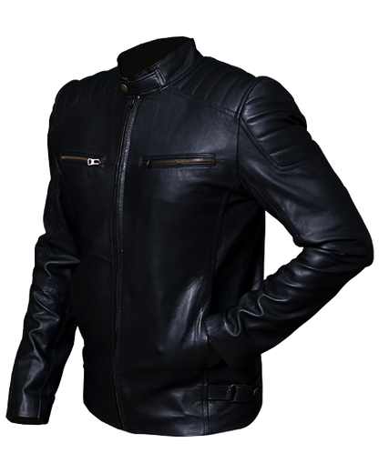 Racer Black Vintage Leather Biker Jacket Sale