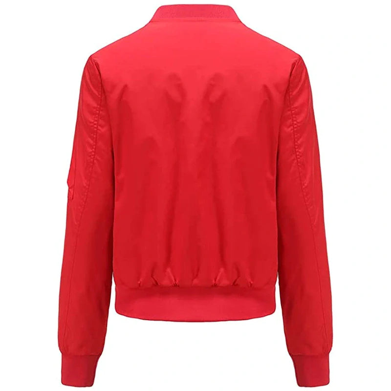 Leather Bomber Jacket Women, Red