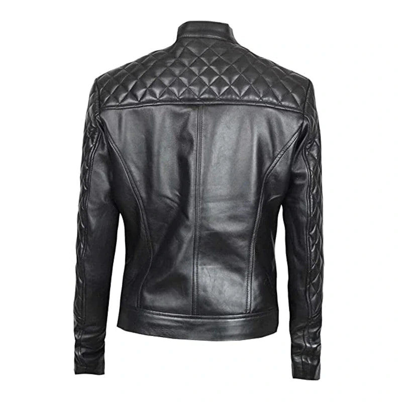 Slim Fit Black Quilted Sheep Leather Jacket