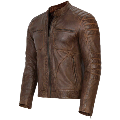 Vintage Racer Biker Brown Slim Fit Jacket For Sale