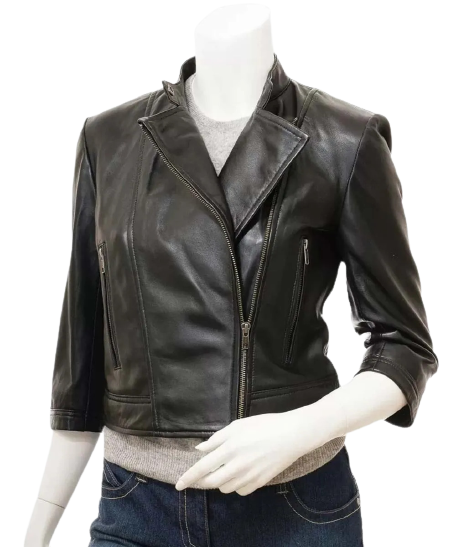 Cropped Leather Jacket, Women Biker Jacket