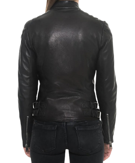 Women's Black Padded Sheep Leather Jacket