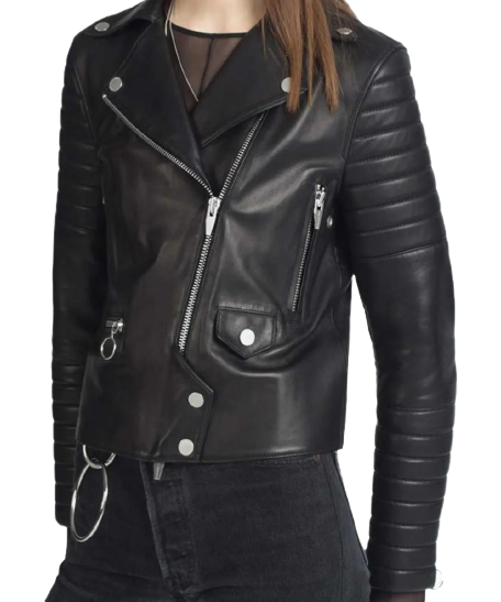 Sheep Leather Biker Jacket Women, Black