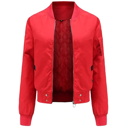 Leather Bomber Jacket Women, Red