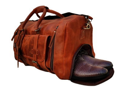 Handmade Travel Leather Duffle Bag, Brown