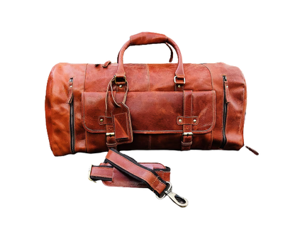 Brown Handmade Travel Leather Duffle Bag