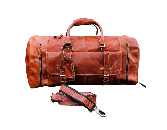 Handmade Travel Leather Duffle Bag, Brown