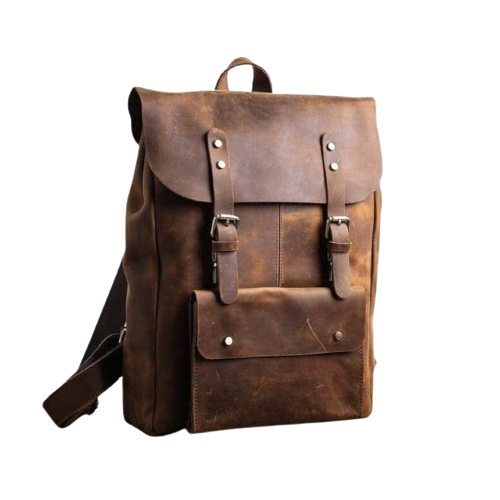 Personalized Brown Leather Travel Backpack