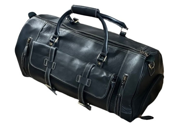 Premium Cow Leather Duffle Bag, Black