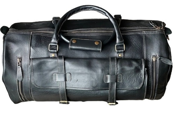 Premium Cow Leather Duffle Bag, Black