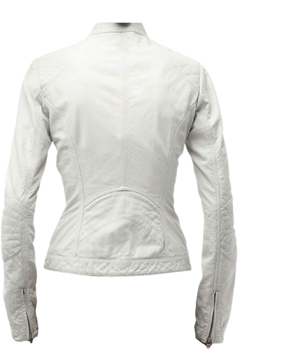 White Pure Sheep Leather Biker Jacket