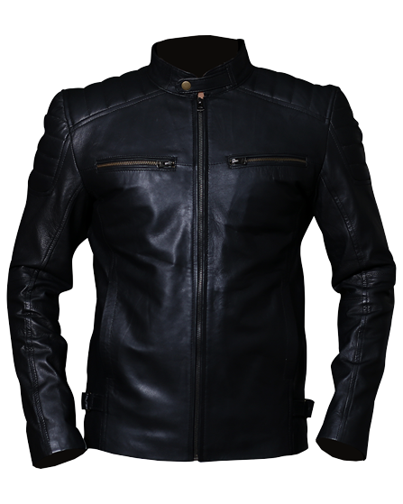 Racer Black Vintage Leather Biker Jacket, Front