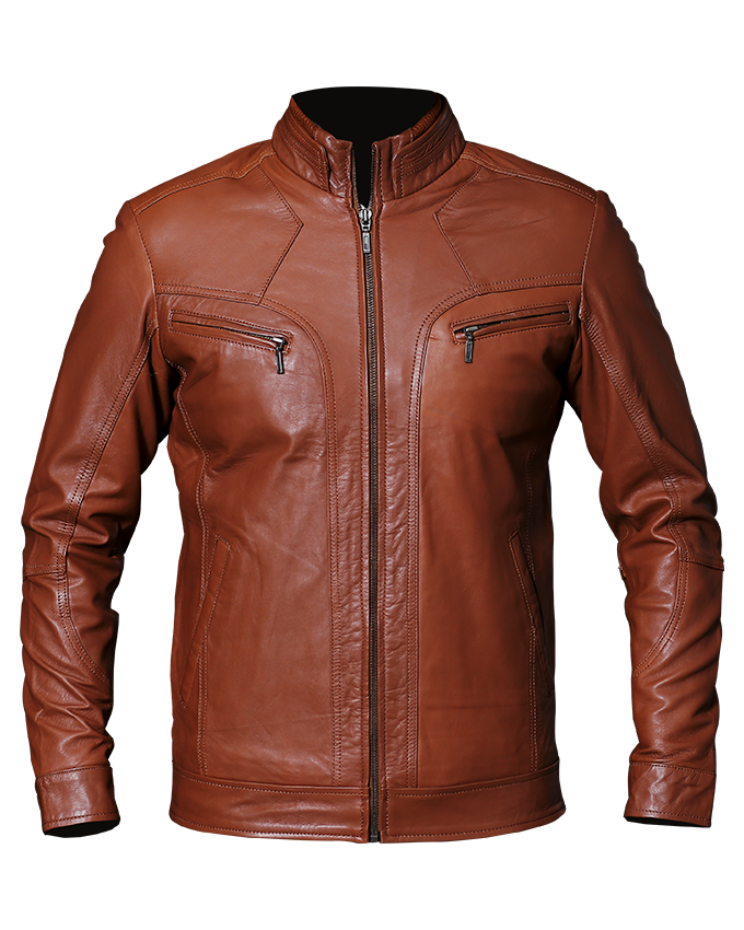 Biker Jacket Men, Cafe Racer Tan Brown, Front