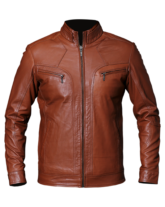 Biker Jacket Men, Cafe Racer Tan Brown, Front