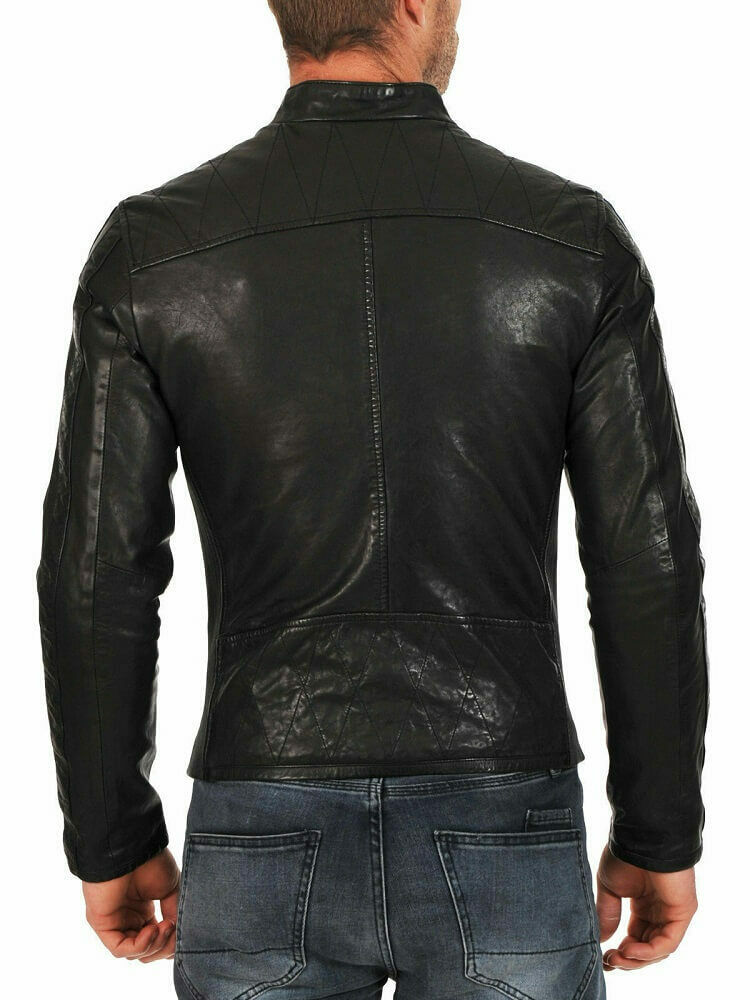 Sports Biker Lamb Skin Leather Motorcycle Jacket, Back