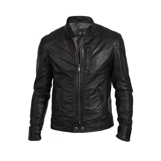 Classic Hunt Black Sheep Leather Biker Jacket, Front