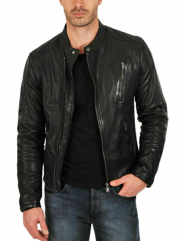 Sports Biker Lamb Skin Leather Motorcycle Jacket, Open Style