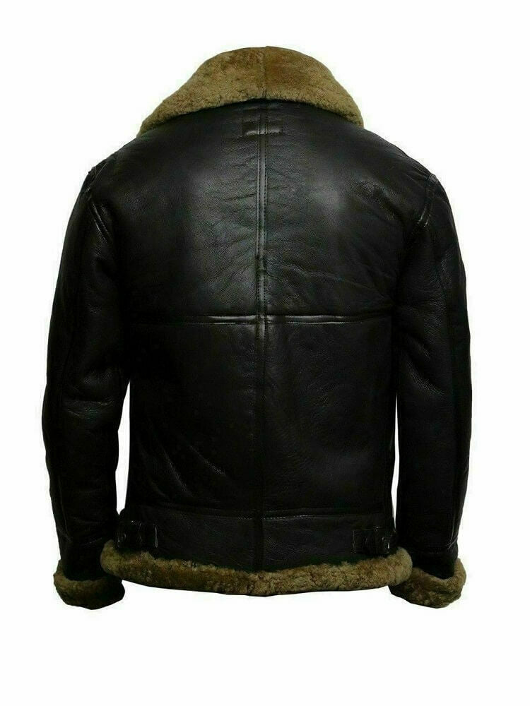 RAF Black Ginger Fur Shearling Bomber Leather Jacket