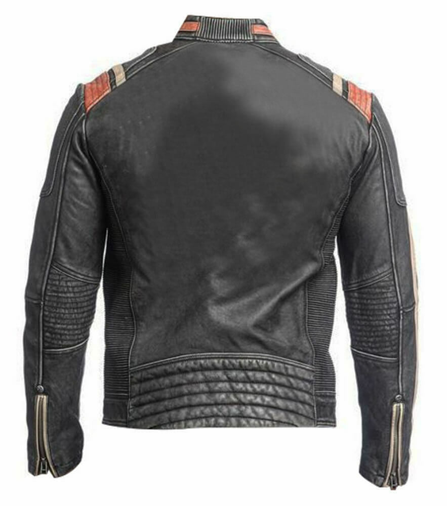 Classic Vintage Cafe Distressed Leather Jacket, Back