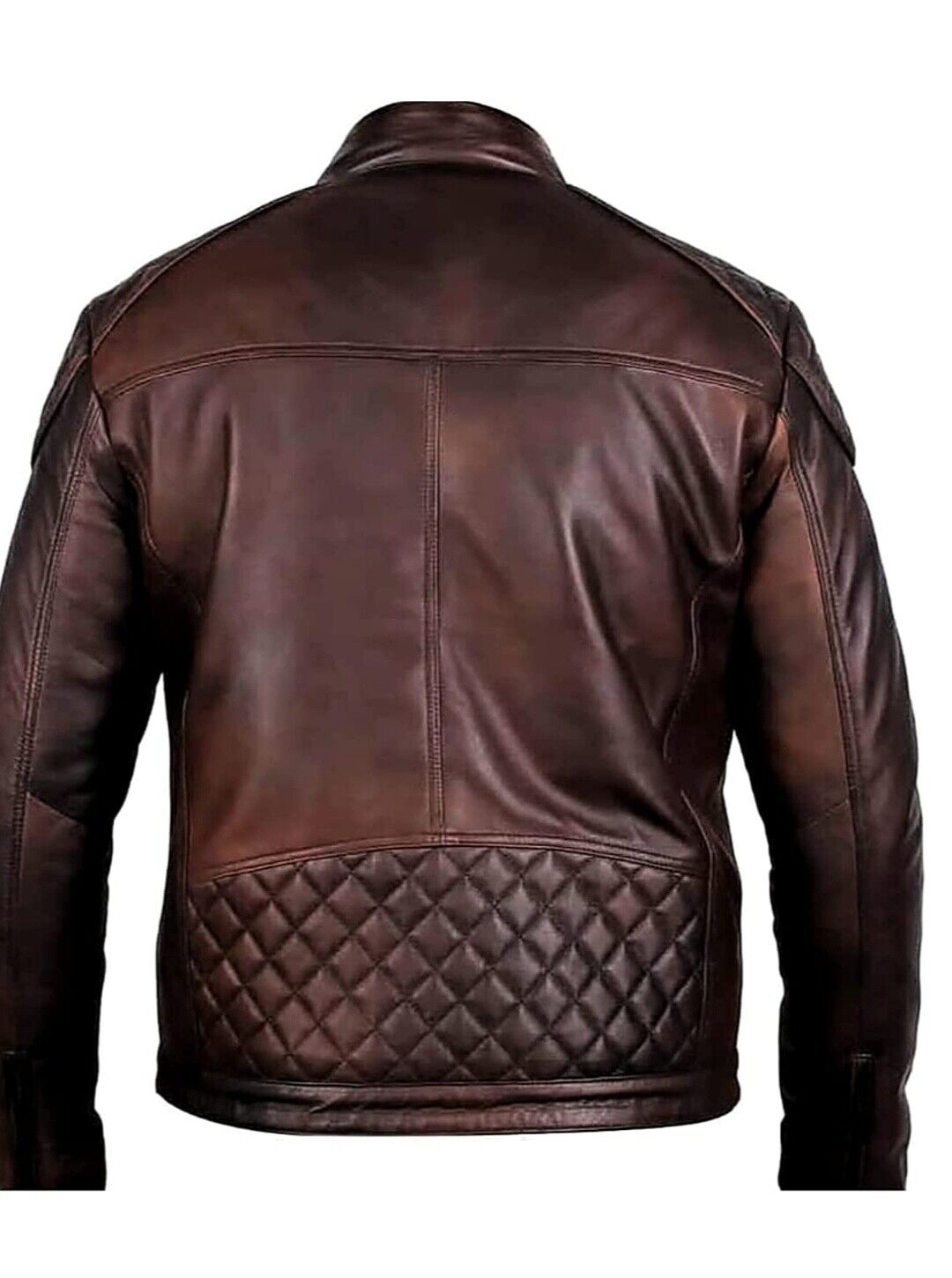 Biker Vintage Quilted Lambskin Leather Jacket, Back