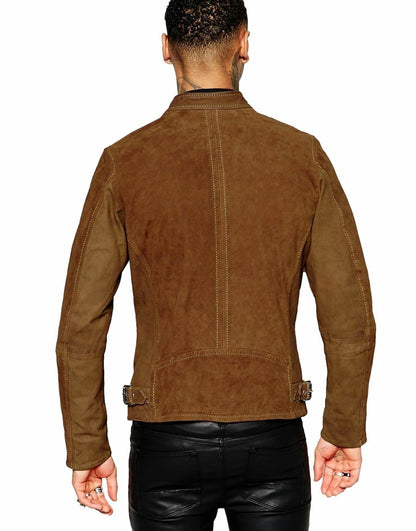 Slim Fit Suede Leather Jacket, Brown