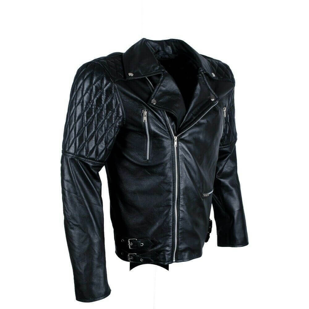 Brando Quilted Style Sheep Skin Leather Jacket, Sleeves