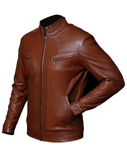 Cafe Racer Tan Brown Sheep Leather Biker Jacket