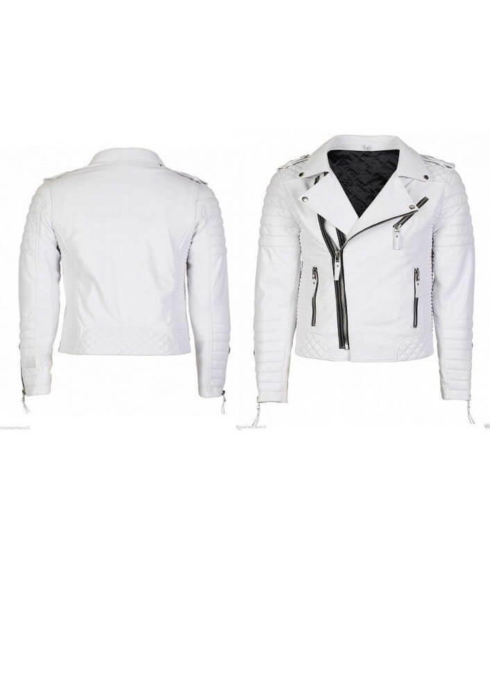 White Brando Faux Cafe Racer Slim Fit Jacket