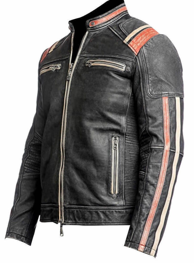 Classic Vintage Cafe Distressed Leather Jacket, Sleeves