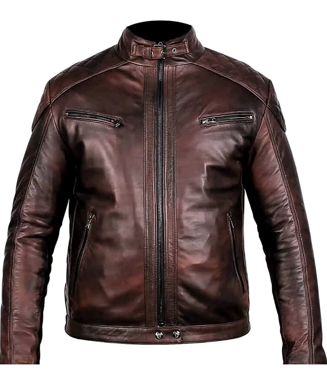 Biker Vintage Quilted Lambskin Leather Jacket, Front