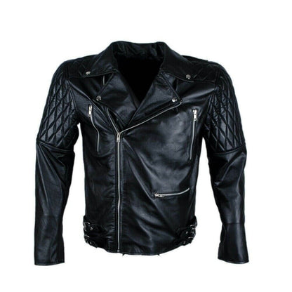 Brando Quilted Style Sheep Skin Leather Jacket, Front