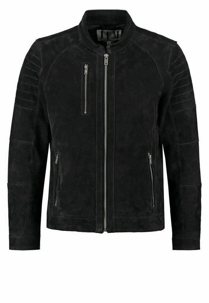 Slim Fit Black Suede Leather Biker Jacket