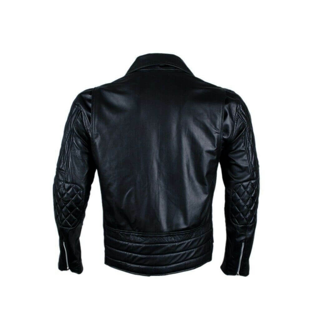 Brando Quilted Style Sheep Skin Leather Jacket, Back