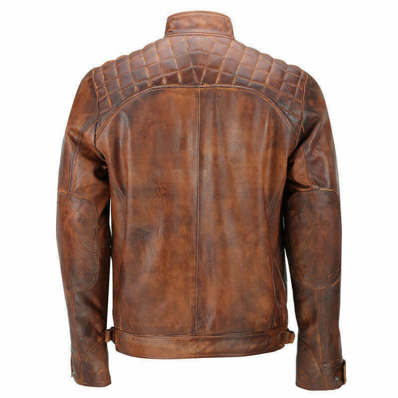 Quilted Vintage Brown Distressed Leather Jacket, Back