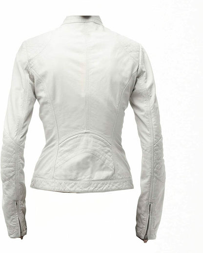 Faux Leather Biker Jacket Women, White