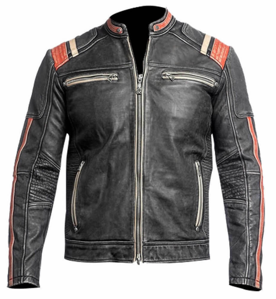 Classic Vintage Cafe Distressed Leather Jacket, Front