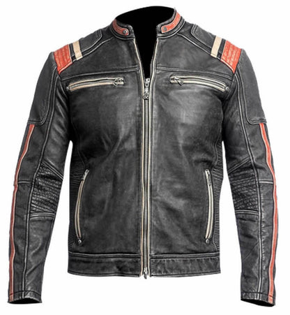 Classic Vintage Cafe Distressed Leather Jacket, Front