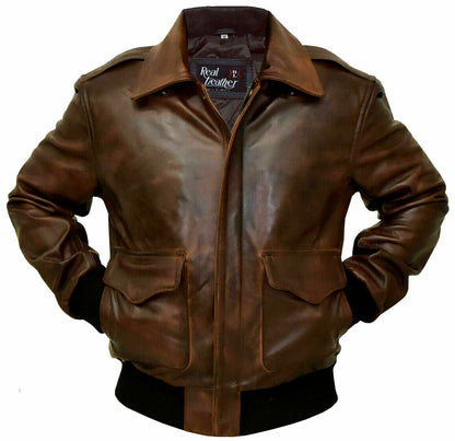 G-1 Brown Bomber Distressed Leather Jacket