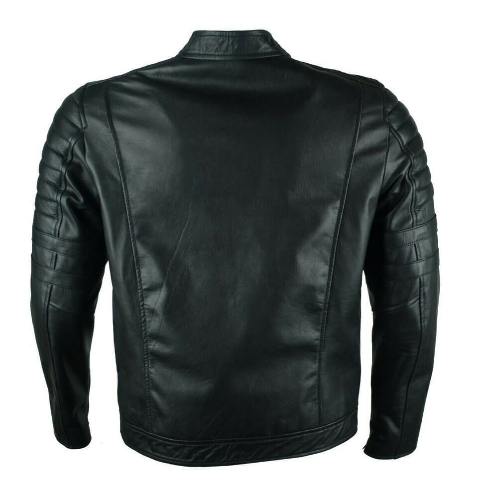 Black Slim Fit Cafe Racer Retro Jacket, Back