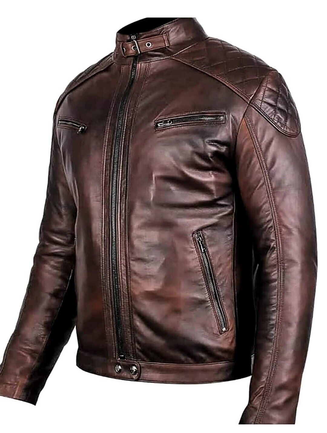 Biker Vintage Quilted Lambskin Leather Jacket