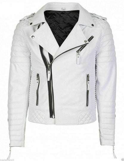 White Brando Faux Cafe Racer Slim Fit Jacket