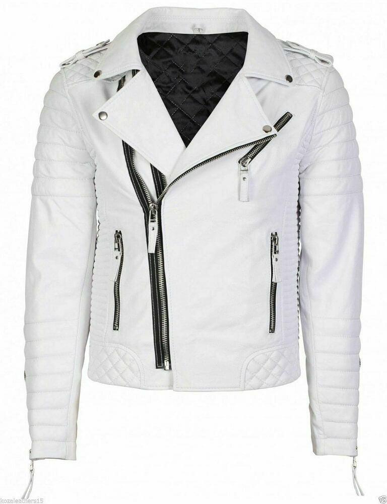 White Brando Faux Cafe Racer Slim Fit Jacket, Front