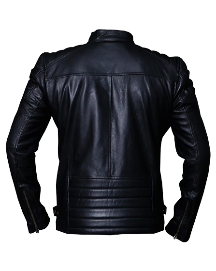 Racer Black Vintage Leather Biker Jacket, Back