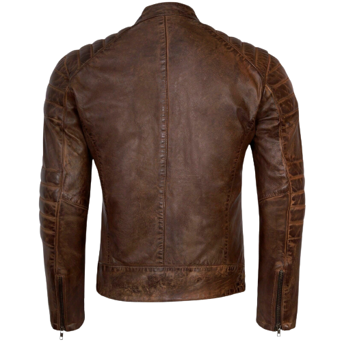 Vintage Racer Biker Brown Slim Fit Jacket, Back