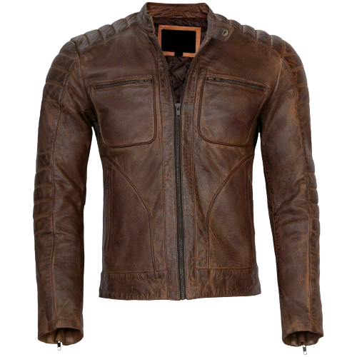 Vintage Racer Biker Brown Slim Fit Jacket, Front