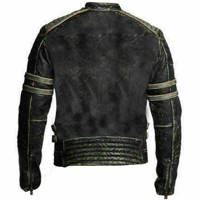 Moto Racer Retro Distressed Leather Jacket, Back