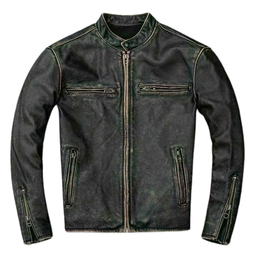 Classic Biker Distressed Cow Leather Jacket