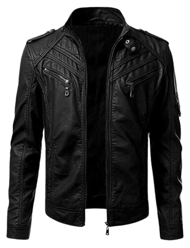 Zipper Black Lamb Skin Leather Jacket, Front