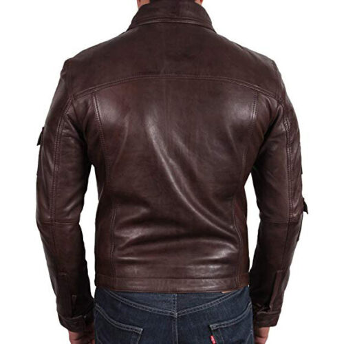 UK Vintage Brown Leather Motorcycle Jacket, Back